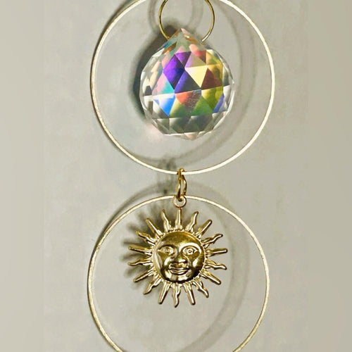 Hanging Gold Crystal Suncatcher Colorful Prism Pendant 16in - Sable & Red