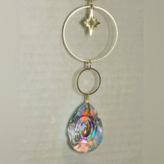 Hanging Gold Crystal Suncatcher Colorful Prism Pendant 16in - Sable & Red