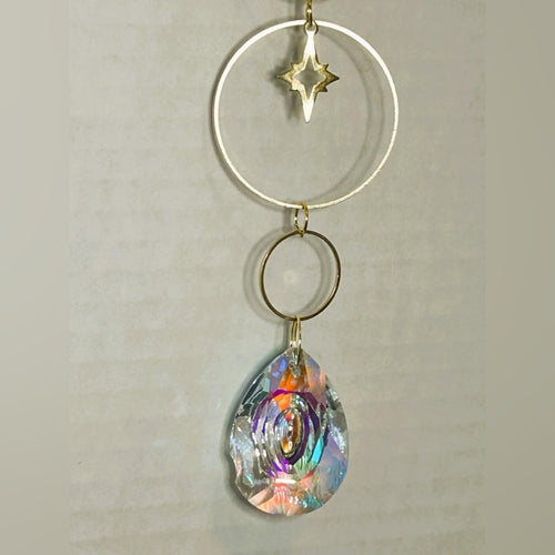 Hanging Gold Crystal Suncatcher Colorful Prism Pendant 16in - Sable & Red