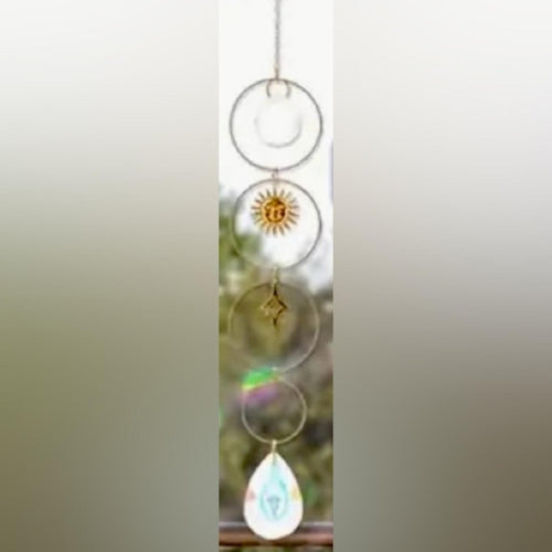 Hanging Gold Crystal Suncatcher Colorful Prism Pendant 16in - Sable & Red