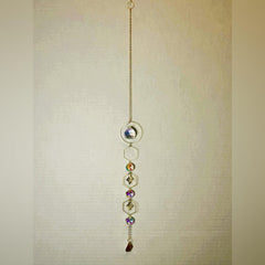 Hanging Gold Crystal Suncatcher Colorful Prism Pendant 17.5in - Sable & Red
