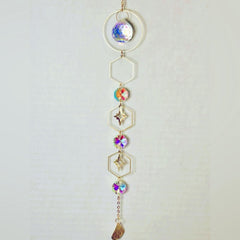 Hanging Gold Crystal Suncatcher Colorful Prism Pendant 17.5in - Sable & Red