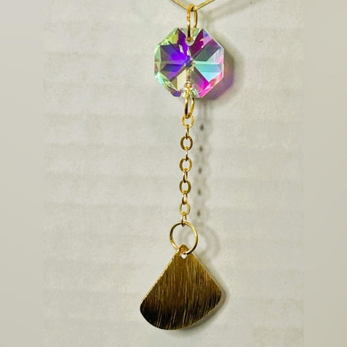 Hanging Gold Crystal Suncatcher Colorful Prism Pendant 17.5in - Sable & Red