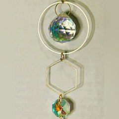 Hanging Gold Crystal Suncatcher Colorful Prism Pendant 17.5in - Sable & Red