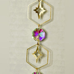 Hanging Gold Crystal Suncatcher Colorful Prism Pendant 17.5in - Sable & Red