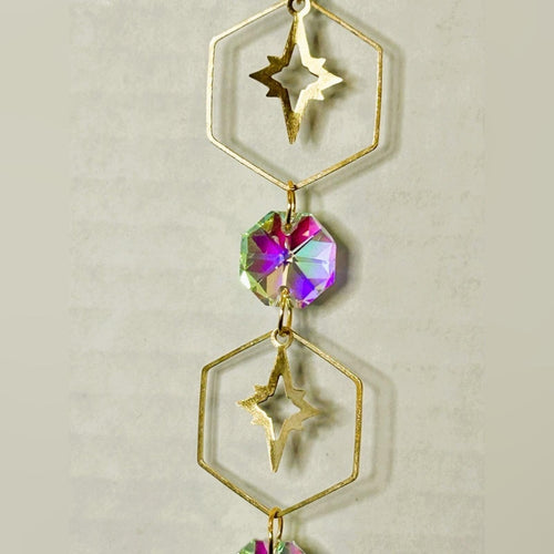 Hanging Gold Crystal Suncatcher Colorful Prism Pendant 17.5in - Sable & Red