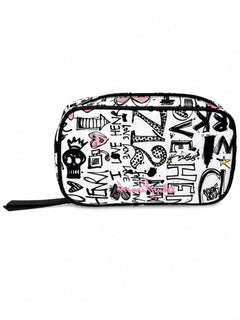 Henri Bendel West 57th Graffiti Print Travel Jewelry Cosmetic Case Zip Pouch - Sable & Red