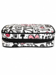 Henri Bendel West 57th Graffiti Print Travel Jewelry Cosmetic Case Zip Pouch - Sable & Red