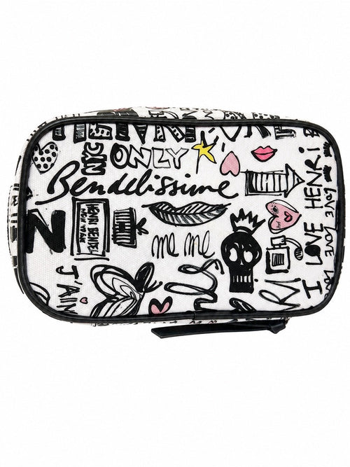 Henri Bendel West 57th Graffiti Print Travel Jewelry Cosmetic Case Zip Pouch - Sable & Red