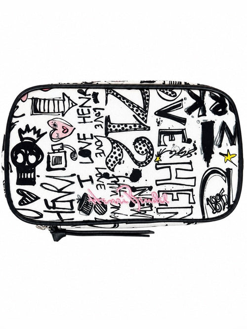 Henri Bendel West 57th Graffiti Print Travel Jewelry Cosmetic Case Zip Pouch - Sable & Red