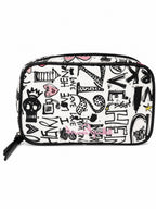 Henri Bendel West 57th Graffiti Print Travel Jewelry Cosmetic Case Zip Pouch - Sable & Red