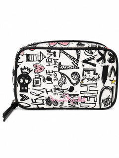 Henri Bendel West 57th Graffiti Print Travel Jewelry Cosmetic Case Zip Pouch - Sable & Red