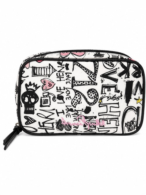 Henri Bendel West 57th Graffiti Print Travel Jewelry Cosmetic Case Zip Pouch - Sable & Red