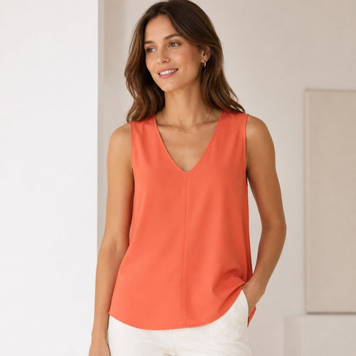 J.Crew Sleeveless V-Neck High Low Blouse Coral Size 0 - Sable & Red
