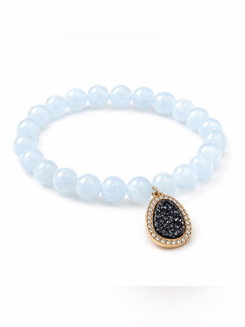 Jia Jia Aquamarine Stretch Bracelet Charcoal Druzy 18k Gold Plate NEW - Sable & Red