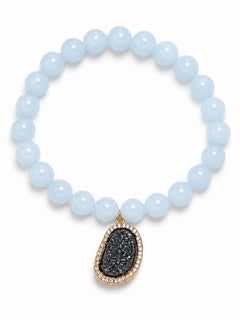 Jia Jia Aquamarine Stretch Bracelet Charcoal Druzy 18k Gold Plate NEW - Sable & Red