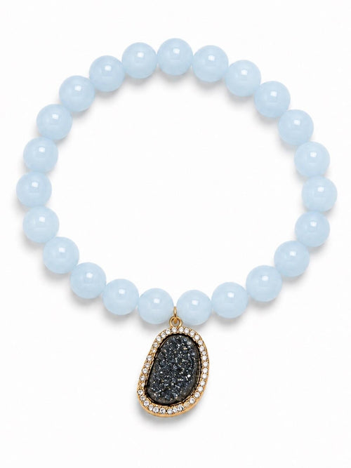 Jia Jia Aquamarine Stretch Bracelet Charcoal Druzy 18k Gold Plate NEW - Sable & Red