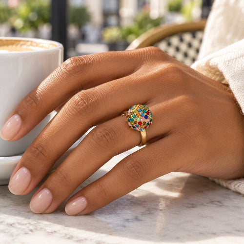 Juniper Multicolor Gemstone Dome Ring 18K Gold Plated Size 8 - Sable & Red