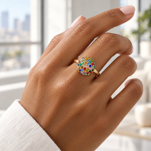 Juniper Multicolor Gemstone Dome Ring 18K Gold Plated Size 8 - Sable & Red