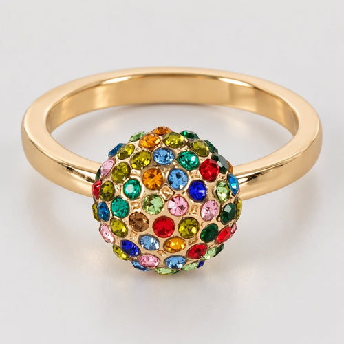 Juniper Multicolor Gemstone Dome Ring in 18K gold plating with vibrant faceted stones.