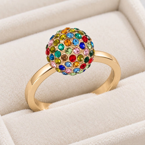 Juniper Multicolor Gemstone Dome Ring 18K Gold Plated Size 8 - Sable & Red