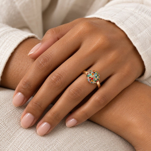 Juniper Multicolor Gemstone Dome Ring 18K Gold Plated Size 8 - Sable & Red