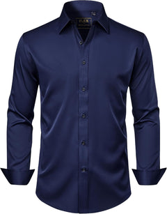J.VER Men's Dress Shirts Solid Long Sleeve Stretch Wrinkle-Free Formal Shirt Business Casual Button Down Shirts - Sable & Red