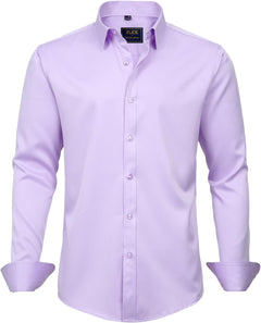 J.VER Men's Dress Shirts Solid Long Sleeve Stretch Wrinkle-Free Formal Shirt Business Casual Button Down Shirts - Sable & Red