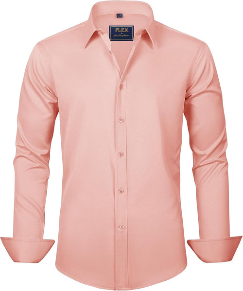 J.VER Men's Dress Shirts Solid Long Sleeve Stretch Wrinkle-Free Formal Shirt Business Casual Button Down Shirts - Sable & Red