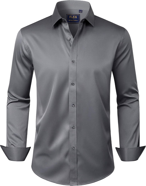 J.VER Men's Dress Shirts Solid Long Sleeve Stretch Wrinkle-Free Formal Shirt Business Casual Button Down Shirts - Sable & Red