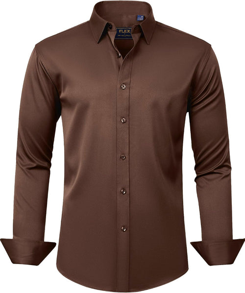 J.VER Men's Dress Shirts Solid Long Sleeve Stretch Wrinkle-Free Formal Shirt Business Casual Button Down Shirts - Sable & Red