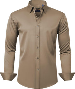 J.VER Men's Dress Shirts Solid Long Sleeve Stretch Wrinkle-Free Formal Shirt Business Casual Button Down Shirts - Sable & Red