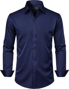 J.VER Men's Dress Shirts Solid Long Sleeve Stretch Wrinkle-Free Formal Shirt Business Casual Button Down Shirts - Sable & Red