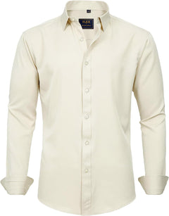 J.VER Men's Dress Shirts Solid Long Sleeve Stretch Wrinkle-Free Formal Shirt Business Casual Button Down Shirts - Sable & Red