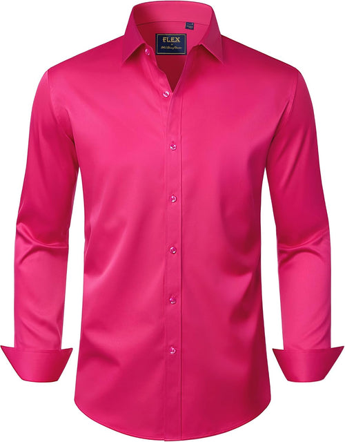 J.VER Men's Dress Shirts Solid Long Sleeve Stretch Wrinkle-Free Formal Shirt Business Casual Button Down Shirts - Sable & Red