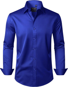 J.VER Men's Dress Shirts Solid Long Sleeve Stretch Wrinkle-Free Formal Shirt Business Casual Button Down Shirts - Sable & Red