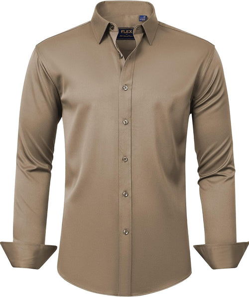 J.VER Men's Dress Shirts Solid Long Sleeve Stretch Wrinkle-Free Formal Shirt Business Casual Button Down Shirts - Sable & Red