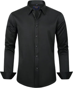J.VER Men's Dress Shirts Solid Long Sleeve Stretch Wrinkle-Free Formal Shirt Business Casual Button Down Shirts - Sable & Red