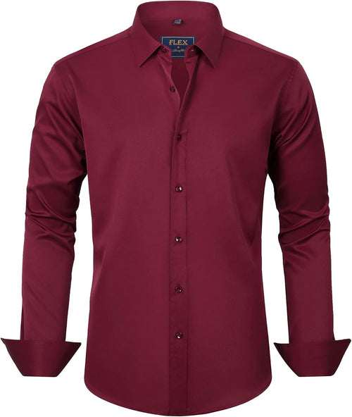 J.VER Men's Dress Shirts Solid Long Sleeve Stretch Wrinkle-Free Formal Shirt Business Casual Button Down Shirts - Sable & Red