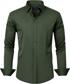J.VER Men's Dress Shirts Solid Long Sleeve Stretch Wrinkle-Free Formal Shirt Business Casual Button Down Shirts - Sable & Red