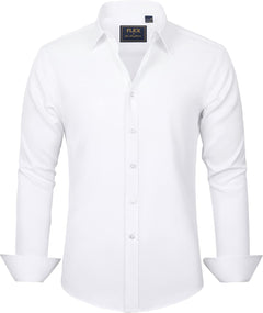 J.VER Men's Dress Shirts Solid Long Sleeve Stretch Wrinkle-Free Formal Shirt Business Casual Button Down Shirts - Sable & Red