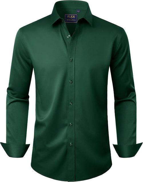 J.VER Men's Dress Shirts Solid Long Sleeve Stretch Wrinkle-Free Formal Shirt Business Casual Button Down Shirts - Sable & Red