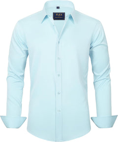 J.VER Men's Dress Shirts Solid Long Sleeve Stretch Wrinkle-Free Formal Shirt Business Casual Button Down Shirts - Sable & Red