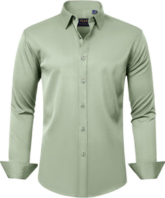 J.VER Men's Dress Shirts Solid Long Sleeve Stretch Wrinkle-Free Formal Shirt Business Casual Button Down Shirts - Sable & Red