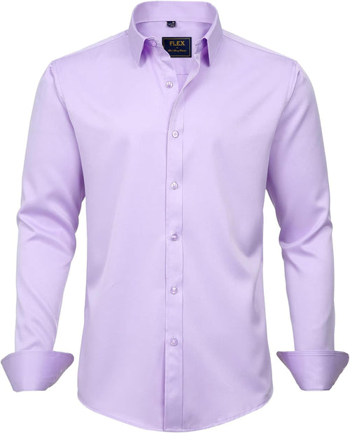 J.VER Men's Dress Shirts Solid Long Sleeve Stretch Wrinkle-Free Formal Shirt Business Casual Button Down Shirts - Sable & Red