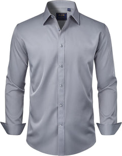 J.VER Men's Dress Shirts Solid Long Sleeve Stretch Wrinkle-Free Formal Shirt Business Casual Button Down Shirts - Sable & Red