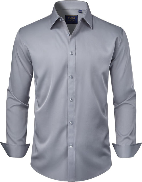 J.VER Men's Dress Shirts Solid Long Sleeve Stretch Wrinkle-Free Formal Shirt Business Casual Button Down Shirts - Sable & Red