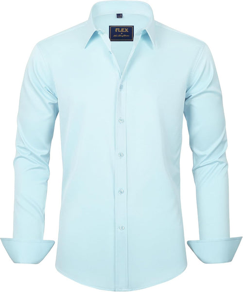 J.VER Men's Dress Shirts Solid Long Sleeve Stretch Wrinkle-Free Formal Shirt Business Casual Button Down Shirts - Sable & Red