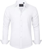 J.VER Men's Dress Shirts Solid Long Sleeve Stretch Wrinkle-Free Formal Shirt Business Casual Button Down Shirts - Sable & Red