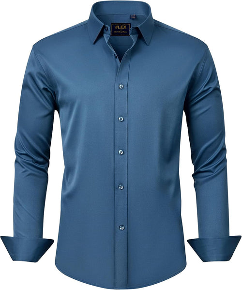 J.VER Men's Dress Shirts Solid Long Sleeve Stretch Wrinkle-Free Formal Shirt Business Casual Button Down Shirts - Sable & Red